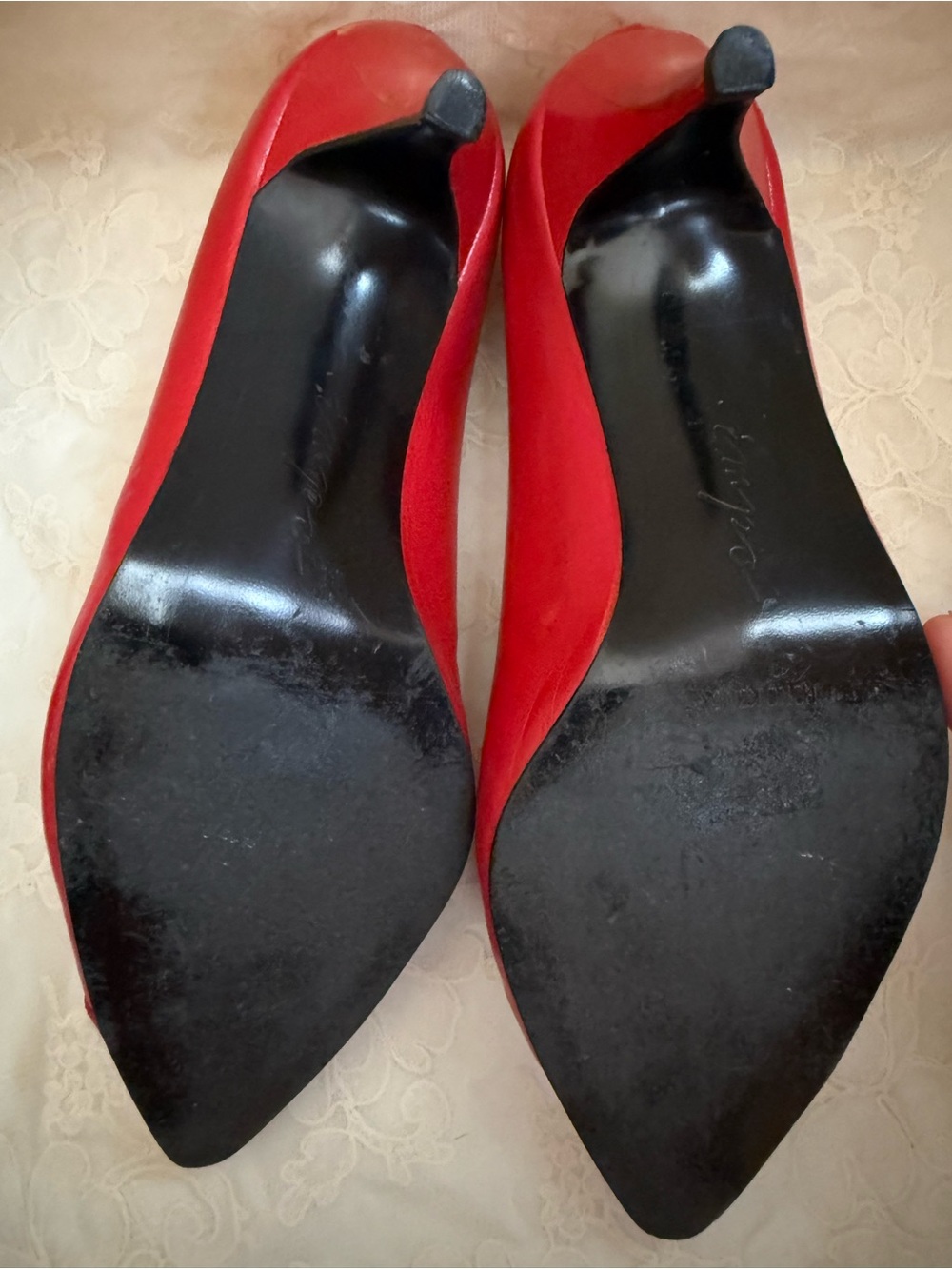 Vintage IMPO Brand Red Leather Pointed-Toe Heels 8.5 1980s 1990s Coquette - Picture 7 of 13